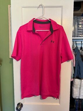 Hot pink striped Under Armour short sleeve polo